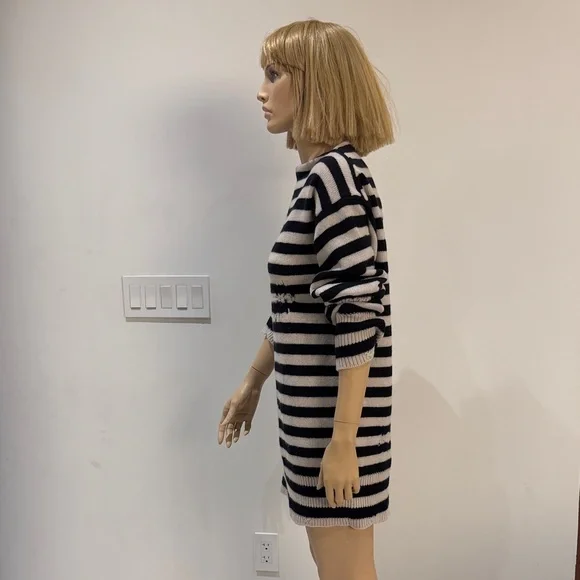 Dior Striped Sweater Dress - blue & white sz 4 50% wool and 50% cashmere - Picture 2 of 9